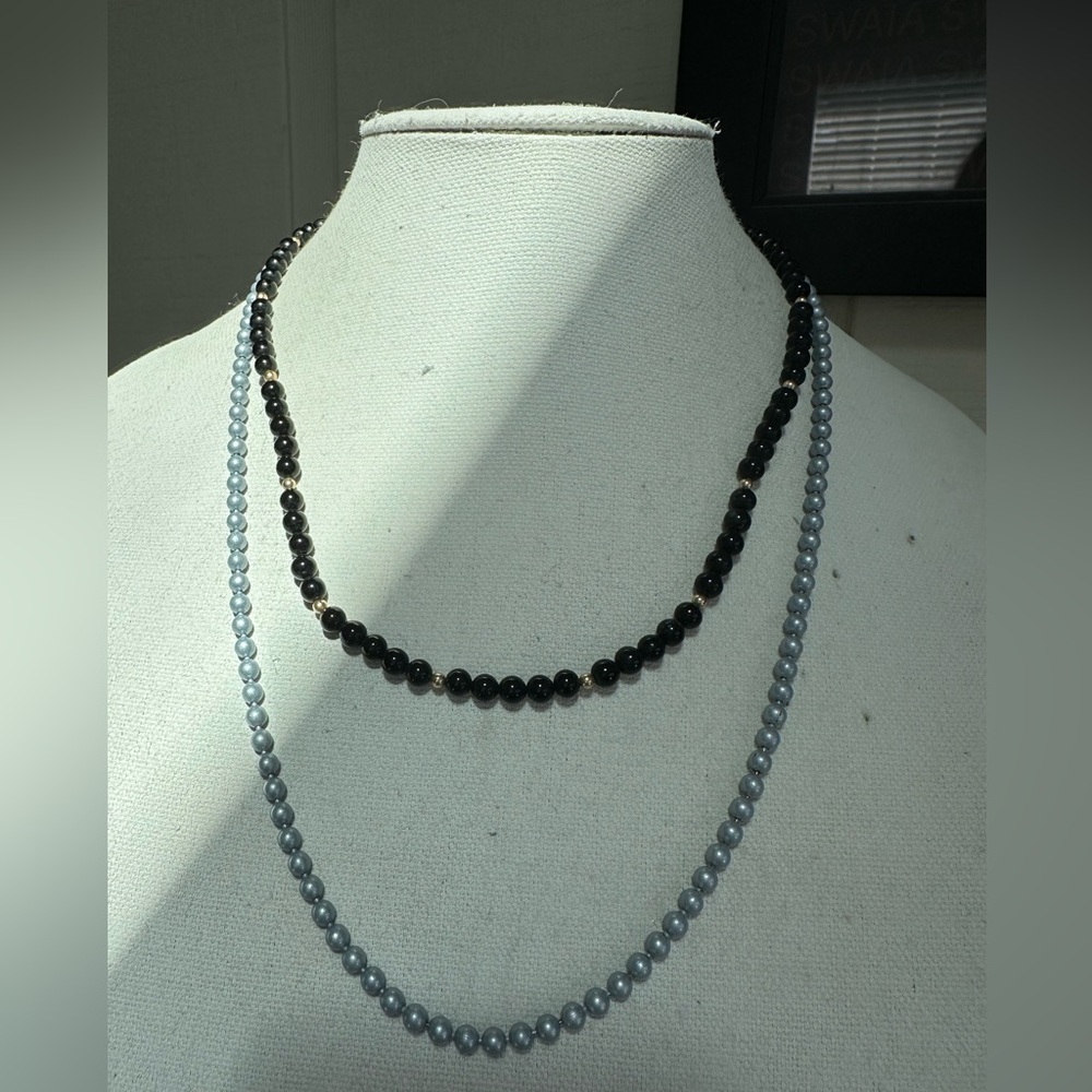 Two ball style necklaces black and steel blue
